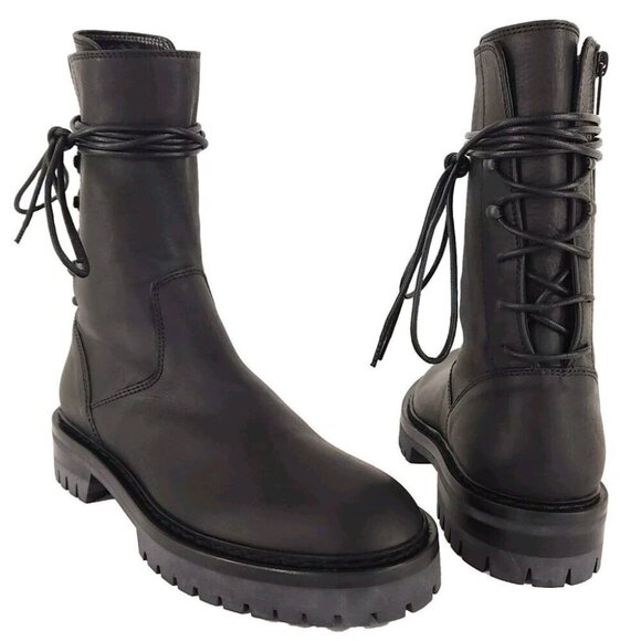 Ann Demeulemeester Louise Dusty Leather Combat Boots Size 37 7 Womens Black - Picture 2 of 13